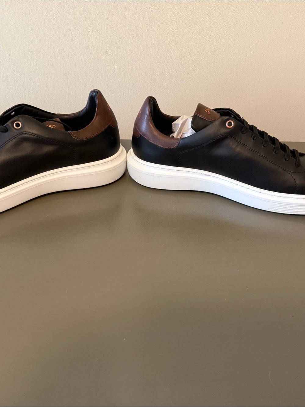 GoodMan Black Leather Low-Top Sneakers with White Sole and Brown Heel Accent - Picture 2 of 5